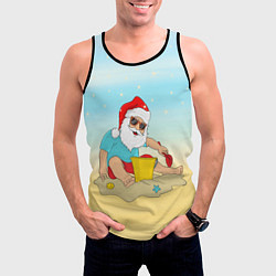 Майка-безрукавка мужская Дед Мороз на море, цвет: 3D-черный — фото 2