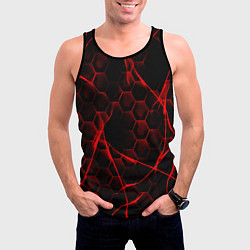 Майка-безрукавка мужская Красные узоры шестиугольник, цвет: 3D-черный — фото 2