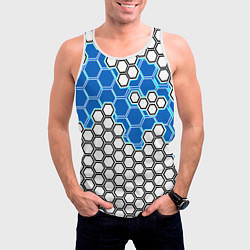Майка-безрукавка мужская Синяя энерго-броня из шестиугольников, цвет: 3D-белый — фото 2