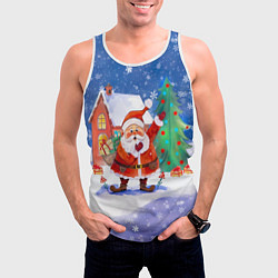 Майка-безрукавка мужская Дед Мороз с мешком и елкой, цвет: 3D-белый — фото 2