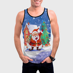 Майка-безрукавка мужская Дед Мороз с мешком и елкой, цвет: 3D-черный — фото 2