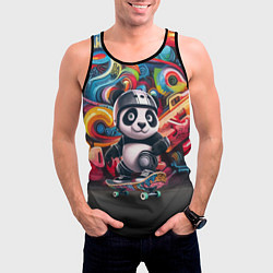 Майка-безрукавка мужская Панда - крутой скейтбордист на фоне граффити, цвет: 3D-черный — фото 2