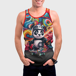 Майка-безрукавка мужская Панда - крутой скейтбордист на фоне граффити, цвет: 3D-красный — фото 2