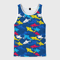 Майка-безрукавка мужская Разноцветные акулы на глубине, цвет: 3D-белый