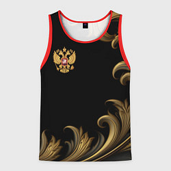 Майка-безрукавка мужская Герб России и золотистый узор, цвет: 3D-красный