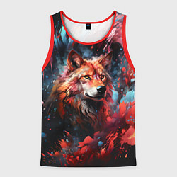 Майка-безрукавка мужская Красный волк в брызгах краски, цвет: 3D-красный
