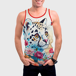 Майка-безрукавка мужская Мультяшный леопард в цветах, цвет: 3D-красный — фото 2