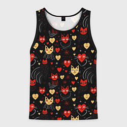 Майка-безрукавка мужская Паттерн с сердечками и котами валентинка, цвет: 3D-черный