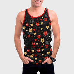 Майка-безрукавка мужская Паттерн с сердечками и котами валентинка, цвет: 3D-красный — фото 2