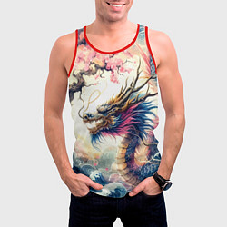 Майка-безрукавка мужская Japanese dragon and sakura - engraving, цвет: 3D-красный — фото 2
