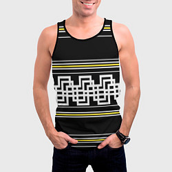 Майка-безрукавка мужская Греческие линии жёлтые и белые, цвет: 3D-черный — фото 2
