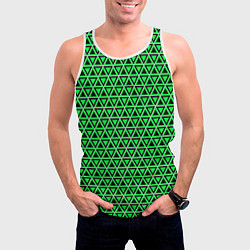 Майка-безрукавка мужская Зелёные и чёрные треугольники, цвет: 3D-белый — фото 2