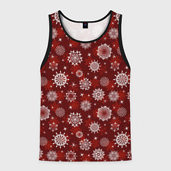 Майка-безрукавка мужская Snowflakes on a red background, цвет: 3D-черный