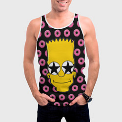 Майка-безрукавка мужская Барт Симпсон на фоне пончиков, цвет: 3D-белый — фото 2