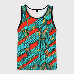 Майка-безрукавка мужская Голубые фрагменты на красном фоне, цвет: 3D-черный