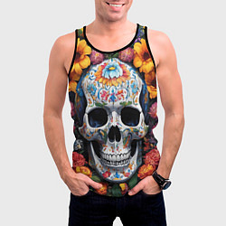 Майка-безрукавка мужская Bright colors and a skull, цвет: 3D-черный — фото 2