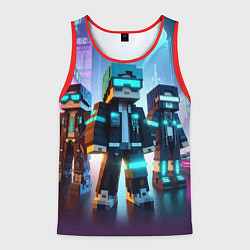 Майка-безрукавка мужская Minecraft - neon metropolis ai art, цвет: 3D-красный