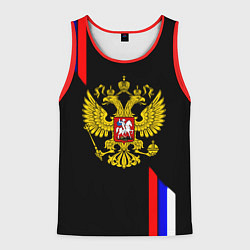 Майка-безрукавка мужская Россия герб триколор полосы, цвет: 3D-красный