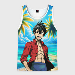 Майка-безрукавка мужская Ван Пис - Луффи и пальмы, цвет: 3D-белый