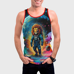 Майка-безрукавка мужская Лев космонавт в неоновом космическом пространстве, цвет: 3D-красный — фото 2