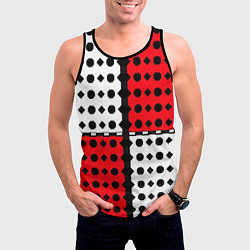 Майка-безрукавка мужская Красно белое полотно и фигуры, цвет: 3D-черный — фото 2
