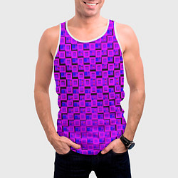 Майка-безрукавка мужская Фиолетовые квадраты на чёрном фоне, цвет: 3D-белый — фото 2