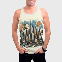 Майка-безрукавка мужская Рисунок города с небоскребами, цвет: 3D-белый — фото 2