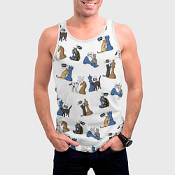 Майка-безрукавка мужская Котики и шахматы белый, цвет: 3D-белый — фото 2