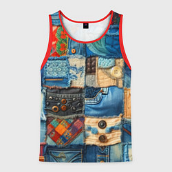 Майка-безрукавка мужская Vanguard denim patchwork - ai art, цвет: 3D-красный