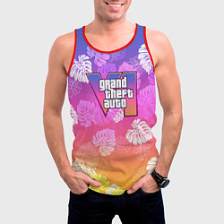 Майка-безрукавка мужская Grand Theft Auto VI - пальмы, цвет: 3D-красный — фото 2