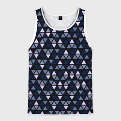 Майка-безрукавка мужская Чёрно-синий паттерн треугольники, цвет: 3D-белый