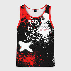 Майка-безрукавка мужская Логотип Chery Automobile на фоне брызг красок, цвет: 3D-красный