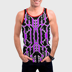 Майка-безрукавка мужская Техно фиолетовые линии с белой обводкой на чёрном, цвет: 3D-красный — фото 2