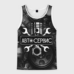 Майка-безрукавка мужская Автосервис - двигатель, цвет: 3D-белый