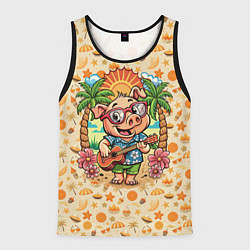 Майка-безрукавка мужская Свинка с гитарой жаркое лето, цвет: 3D-черный