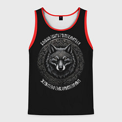 Майка-безрукавка мужская Волк в орнаменте - живи по законам прави, цвет: 3D-красный