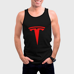 Майка-безрукавка мужская Tesla red logo, цвет: 3D-черный — фото 2