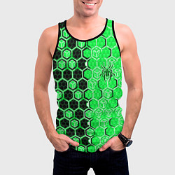 Майка-безрукавка мужская Техно-киберпанк шестиугольники зелёный и чёрный с, цвет: 3D-черный — фото 2
