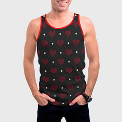 Майка-безрукавка мужская Красные сердечки и белые точки на черном, цвет: 3D-красный — фото 2