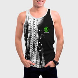 Майка-безрукавка мужская Шкода - следы от шин, цвет: 3D-белый — фото 2