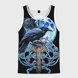 Майка-безрукавка мужская Черный ворон - сакральные славянские символы, цвет: 3D-белый