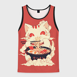 Майка-безрукавка мужская Japanese cat eats ramen, цвет: 3D-черный