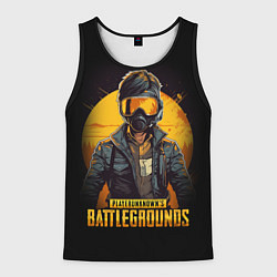 Майка-безрукавка мужская PUBG игрок на закате черный фон, цвет: 3D-черный