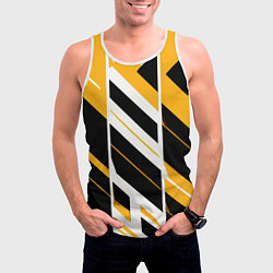 Майка-безрукавка мужская Black and yellow stripes on a white background, цвет: 3D-белый — фото 2