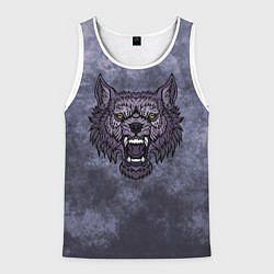 Майка-безрукавка мужская Сине-серый яростный волк на абстрактном фоне, цвет: 3D-белый
