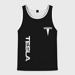 Майка-безрукавка мужская Tesla logo white, цвет: 3D-белый