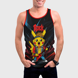 Майка-безрукавка мужская Радостный Пикачу рок звезда, цвет: 3D-красный — фото 2