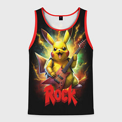 Майка-безрукавка мужская Пикачу рок звезда с электрогитарой, цвет: 3D-красный