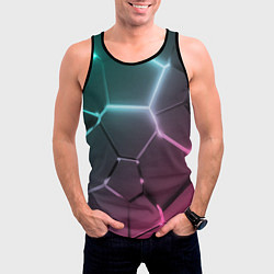 Майка-безрукавка мужская Голубые и розовые неоновые плиты в разломе, цвет: 3D-черный — фото 2