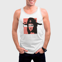 Майка-безрукавка мужская Banksy девушка в шапке, цвет: 3D-белый — фото 2